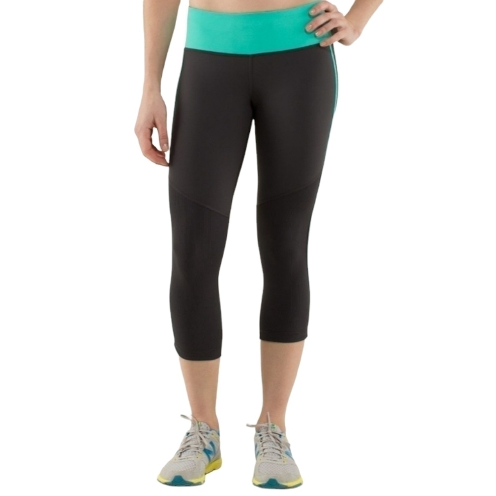 Lululemon Race With Grace Cropped Running Pants Sz 6 Soot/Bali Breeze Athletic